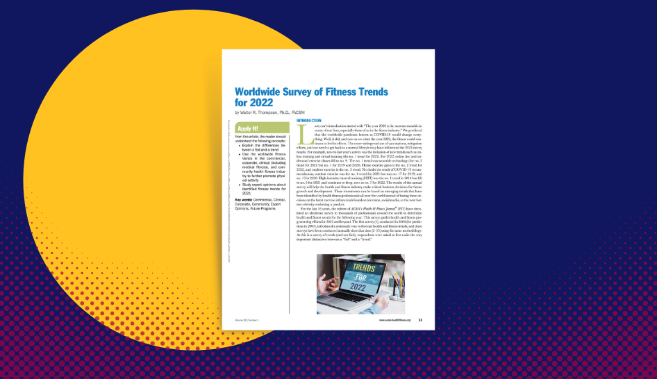 The American College of Sports Medicine ACSM Worldwide Survey of Fitness Trends for 2022 column width