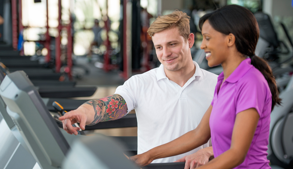 Personal Training Man Woman Treadmill Column